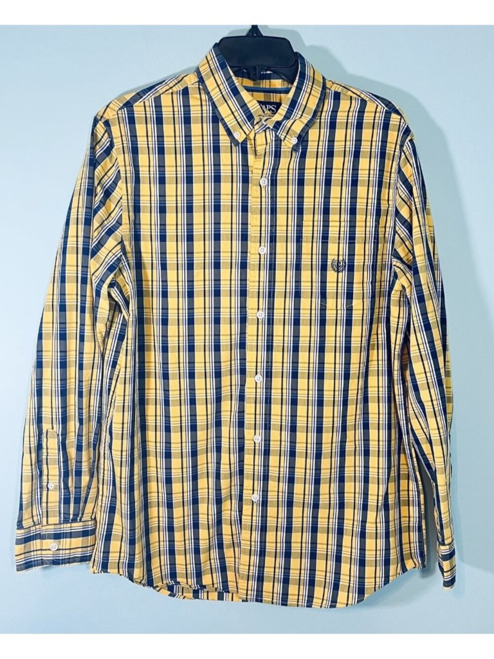 Chaps Button Up Shirt Yellow Black Long Sleeves Collar Light Weight Classy Sz M